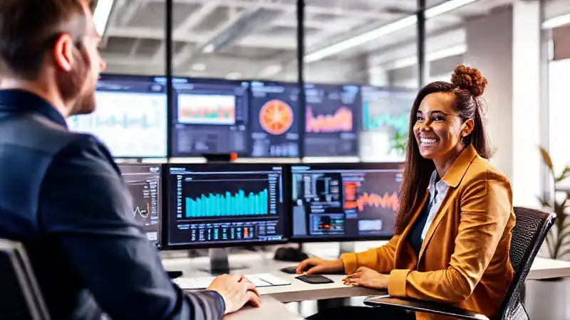 Un entorno de trabajo digital moderno y feliz