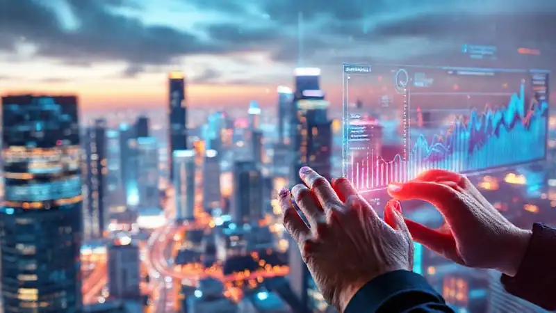 Ciudad futurista digitalmente vibrante y optimista