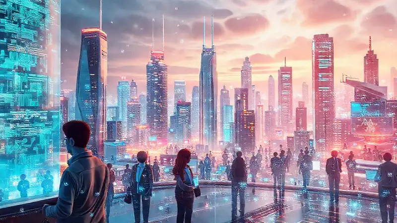 Ciudad futurista, innovación digital y optimismo