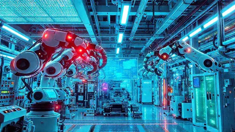 Una fábrica futurista y tecnológicamente avanzada