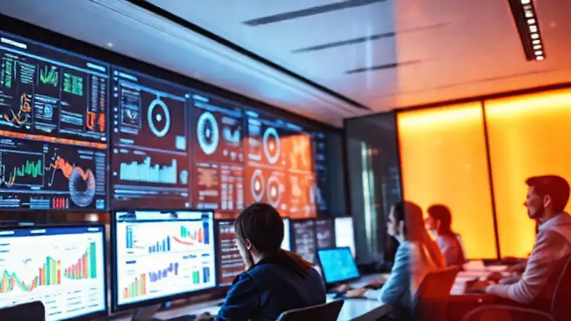 Oficina moderna: datos estratégicos y equipo enfocado