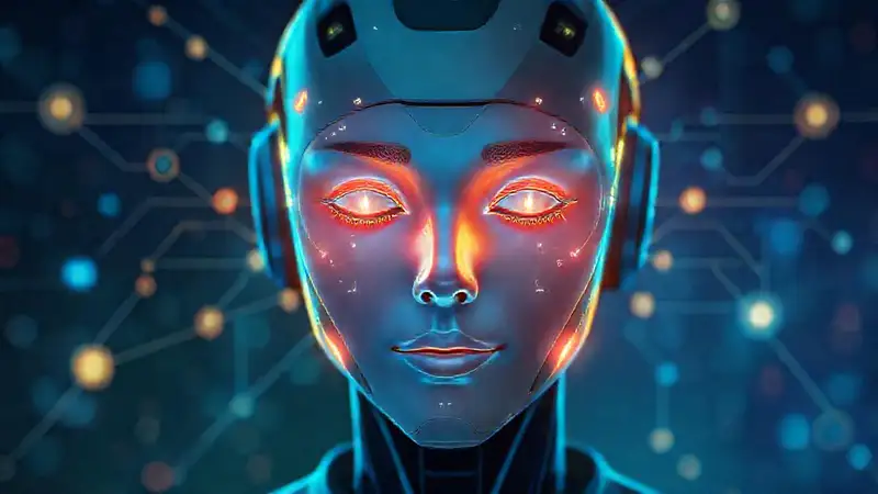 Asistente AI futurista, sereno y brillante