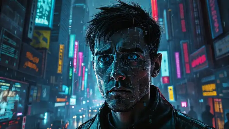 Ciudad cyberpunk digital, decadente y llena de ansiedad