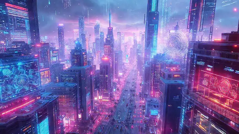 Ciudad futurista, tecnología digital omnipresente