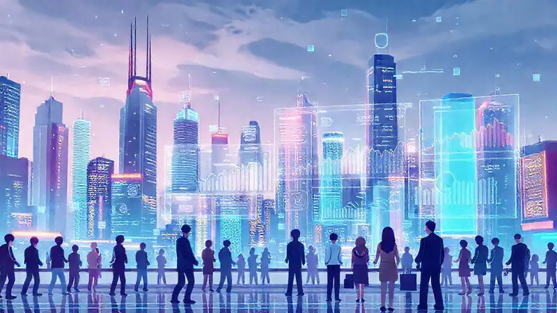 Ciudad futurista vibrante y digitalmente dinámica