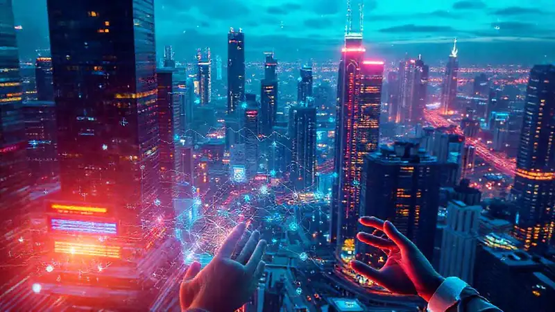 Ciudad futurista, IA y datos