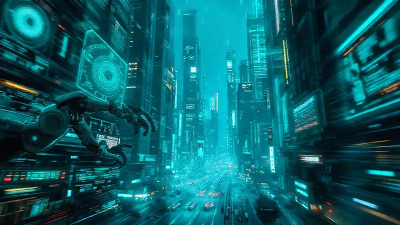 Ciudad futurista, tecnología y luces suaves