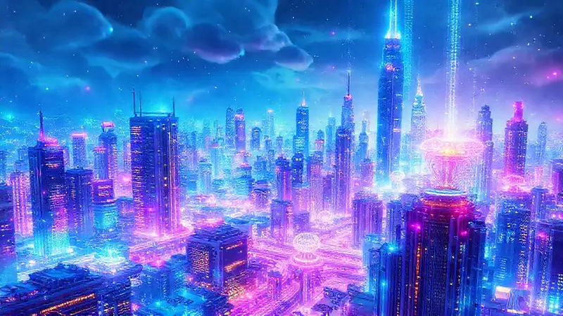 Una ciudad futurista brillante y dinámica