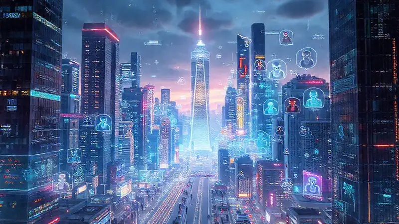 Ciudad futurista con IA elegante