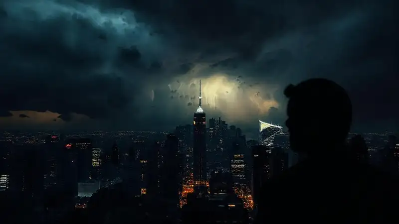 Una ciudad oscura y dramática sufre