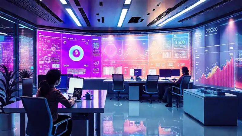 Oficina digital futurista, productividad optimizada